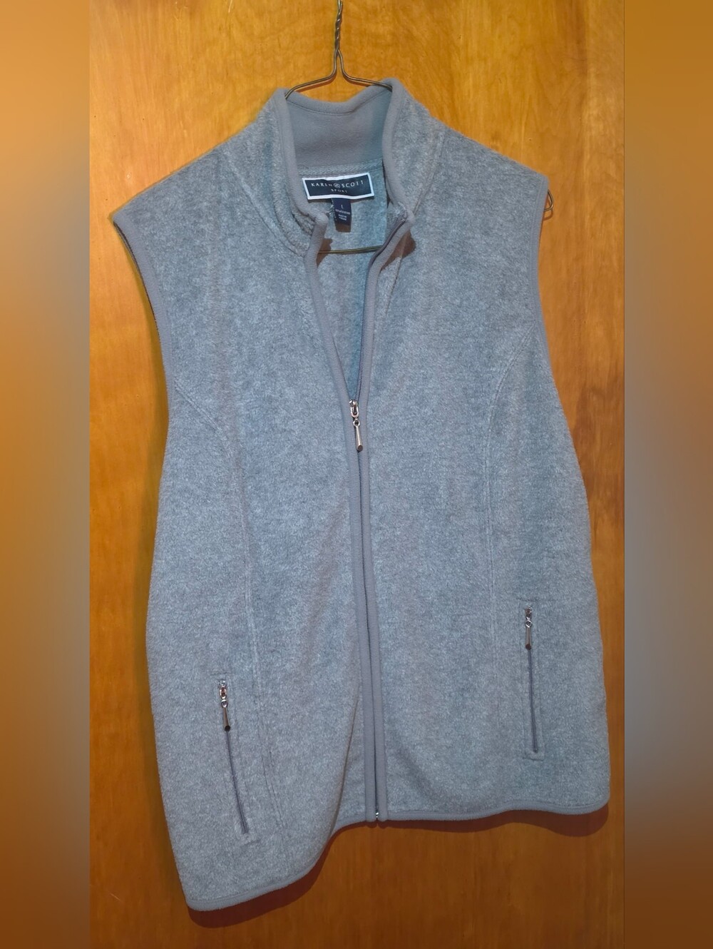 Karen Scott Sport Heather Gray Fleece Vest Women’s Size Large Full Zip Pockets
